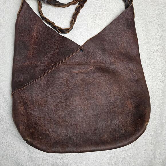 Urban Artisan Quality Brown Leather Boho Tote Bag Braided Strap - Picture 3 of 16